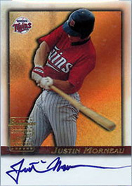 Justin Morneau autographed baseball card (Minnesota Twins, FT) 2002 Just  Minors #23 Rookie