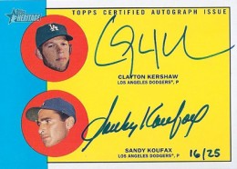 Sandy Koufax, Clayton Kershaw 2014 Topps Heritage Then & Now #TAN