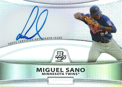 Miguel Sano baseball card rookie 2011Topps Bowman #TP40 Scouts 100 Insert  (Minnesota Twins)