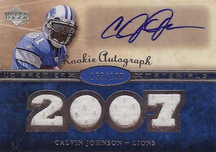 2007 Playoff Absolute Calvin Johnson Signed Card - Rookie Premiere  Materials RPA 2/10 - Memorabilia Expert