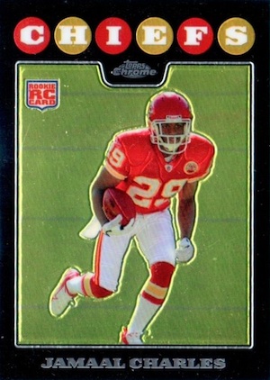 : Jamaal Charles player worn jersey patch football card (Kansas  City Chiefs) 2008 Upper Deck SPX Winning Materials #WMJC LE 22/75 : Sports  & Outdoors