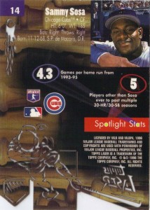 1996 Topps Laser Sammy Sosa Back