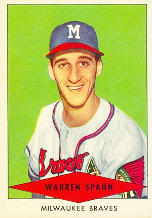 1954 Red Heart Warren Spahn Baseball Card Milwaukee Braves