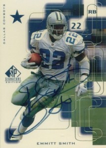 Emmitt Smith Signed Cowboys 8x10 Custom Framed Photo Display With A Encased  1991 Upper Deck Emmitt Smith Team MVP Football Card (JSA Hologram)