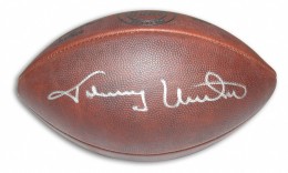 Johnny Unitas Autographed White Panel Official Football Mounted Memories COA