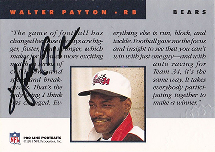 Walter Payton Autographed Chicago Bears 1991 Pro Set NFL Trading Card –