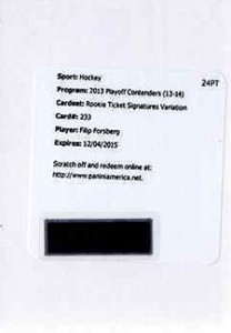2013-14 Panini Contenders Hockey Rookie Ticket Autograph Variation 233 Filip Forsberg