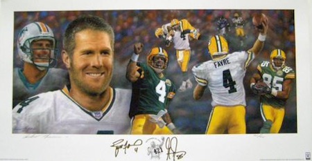 Brett Favre Signed Green Bay Packers Green Jersey Ball In Hand Passing 8x10  Photo