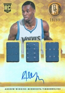2014-15 Panini Gold Standard Andrew Wiggins RC #201 Autographed Jersey Triple