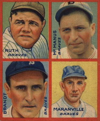 1935 Goudey Baseball Babe Ruth Marty McManus Ed Brandt Rabbit Maranville