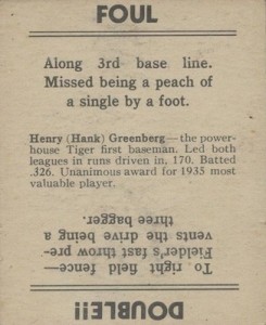 1936 Goudey Baseball Hank Greenberg back