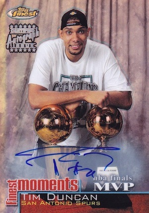 Top Tim Duncan Cards Best Rookies Most Valuable Autographs Inserts   2000 01 Topps Finest Moments Refractor Autographs Tim Duncan 