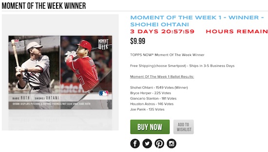 2018 Topps Now Moment Of The Week, Week 1 Shohei Ohtani/Babe Ruth Gold Foil